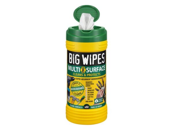 Big Wipes Big Wipes Multi-Surface PRO+ Bio Wipes Tub of 80 (Green Top)