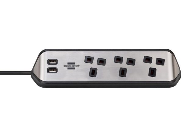 Brennenstuhl estilo Corner Extension Lead 240V 3-Gang 13A Black 2m