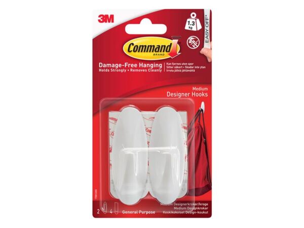 Command™ Medium White Designer Hooks (Pack 2)
