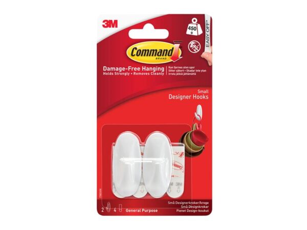 Command™ Small White Designer Hooks (Pack 2)