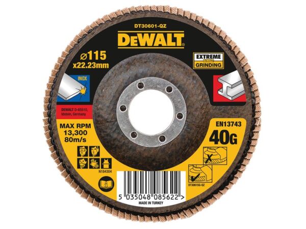 DeWALT Power Tools Extreme Flap Disc 115 x 22.2mm 40G