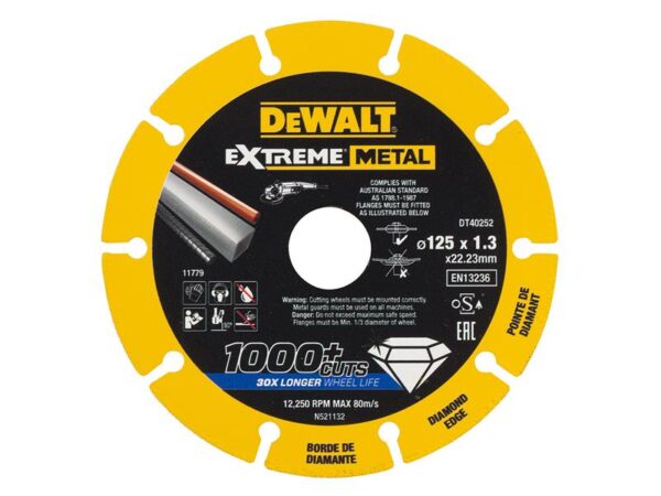 DeWALT Power Tools DT40252 Extreme Diamond Metal Cutting Disc 125 x 22.23 x 1.3mm