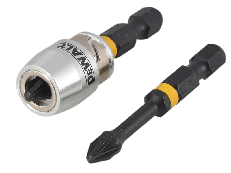 DeWALT Power Tools Impact Torsion Bits PZ2 x 50mm (x2) and Magnetic Screwlock Sleeve