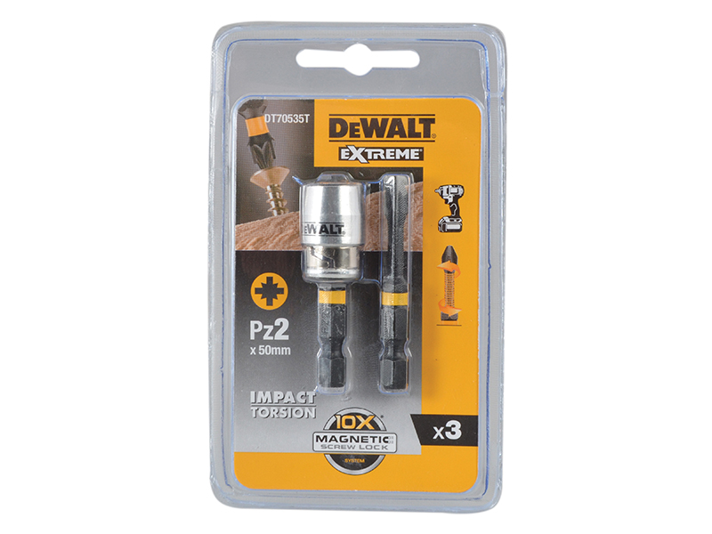 DeWALT Power Tools Impact Torsion Bits PZ2 x 50mm (x2) and Magnetic Screwlock Sleeve - Image 2