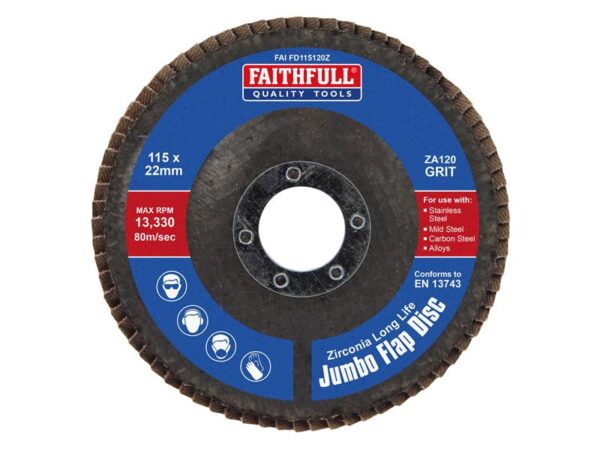 Faithfull Zirconia Abrasive Jumbo Flap Disc 115 x 22mm 120 Grit