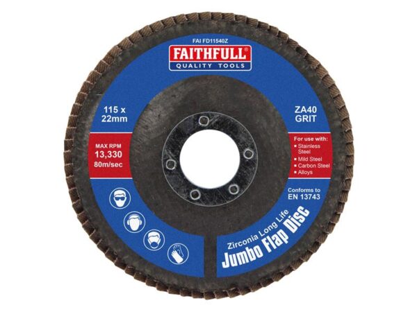 Faithfull Zirconia Abrasive Jumbo Flap Disc 115 x 22mm 40 Grit