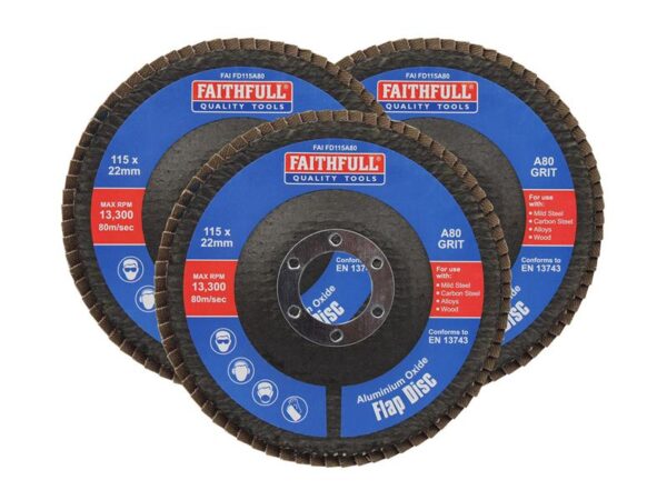 Faithfull Aluminium Oxide Flap Disc 115 x 22mm 80 Grit (3 Pack)