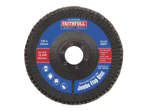 Faithfull Zirconia Abrasive Jumbo Flap Disc 125 x 22mm 120 Grit