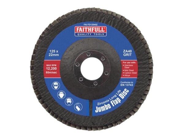 Faithfull Zirconia Abrasive Jumbo Flap Disc 125 x 22mm 40 Grit