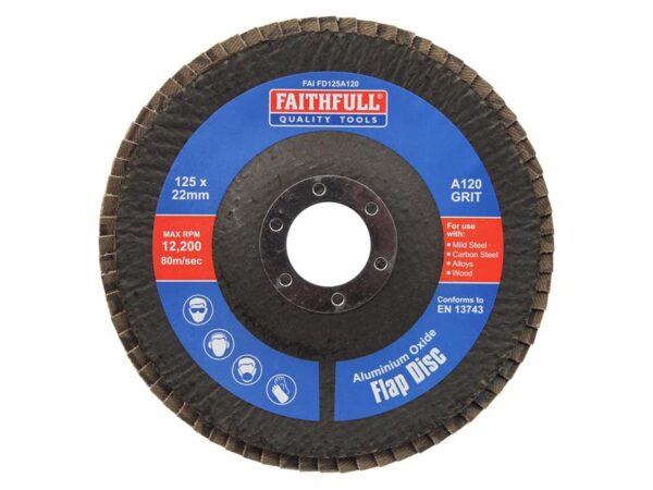 Faithfull Aluminium Oxide Flap Disc 125 x 22mm 120 Grit