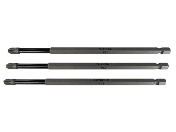 Faithfull Pozidriv Impact Screwdriver Bits PZ3 x 150mm (Pack 3)