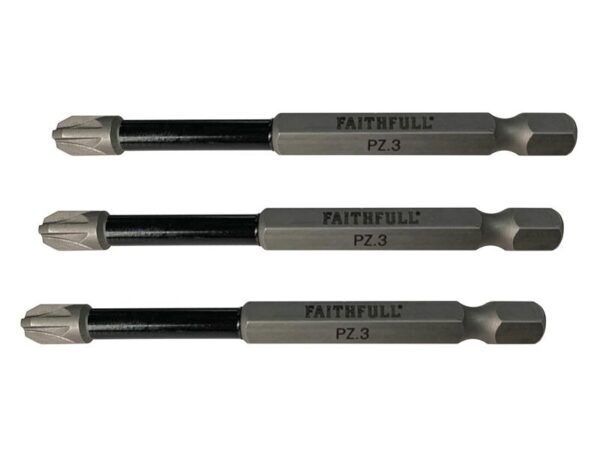 Faithfull Pozidriv Impact Screwdriver Bits PZ3 x 75mm (Pack 3)
