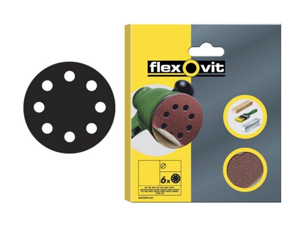 Flexovit Hook & Loop Sanding Disc 150mm Fine 120G (Pack 6)