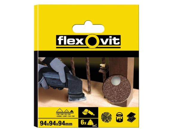 Flexovit Delta Hook & Loop Sanding Sheet 94mm Assorted (Pack 6)