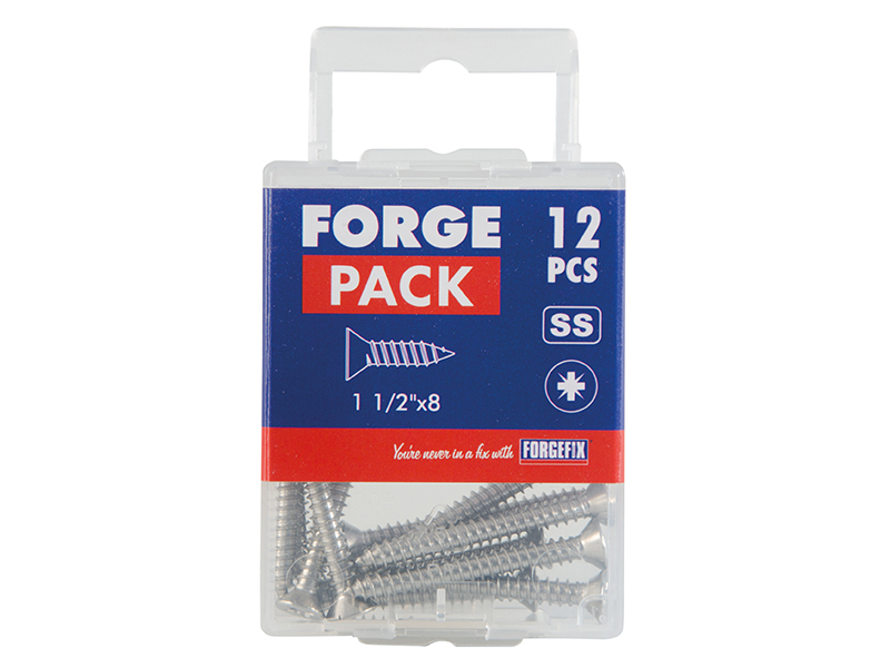 ForgeFix Self-Tapping Screw Pozi Compatible CSK A2 SS 1.1/2in x 8 ForgePack 12 - Image 2
