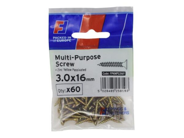 ForgeFix Multi-Purpose Pozi Screw CSK ST ZYP 3.0 x 16mm ForgePack 60