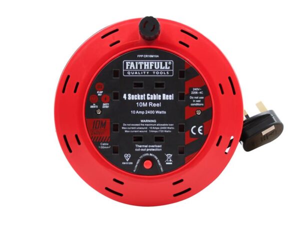 Faithfull Power Plus Cable Reel 240V 10A 4-Socket 10m