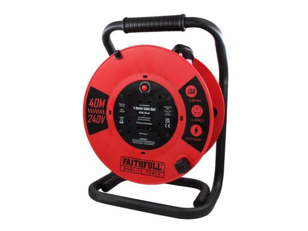Faithfull Power Plus Open Cable Reel 240V 40m 13A 4 Socket (1.25mm Cable)