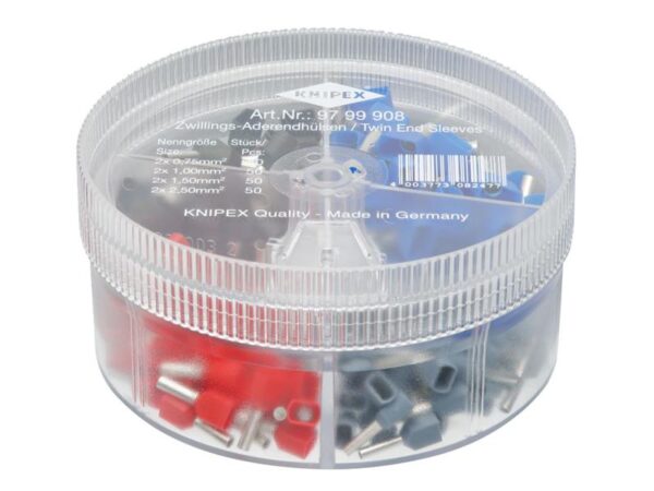KNIPEX 97 99 908 Insulated Twin Wire Ferrules Assortment Box, 200 Piece