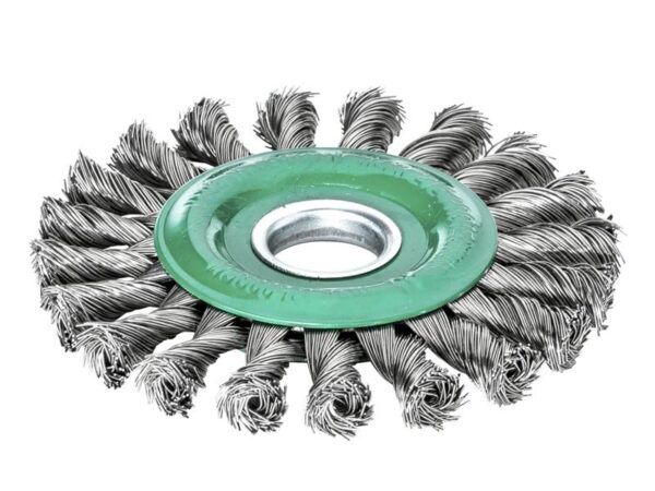 Lessmann Knot Wheel Brush 115 x 14mm 22.2mm Bore, 0.50 Stainless Steel Wire