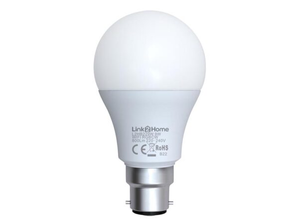 Link2Home Wi-Fi LED BC (B22) Opal GLS Dimmable Bulb, White + RGB 800 lm 9W