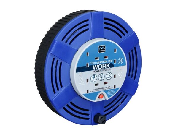 Masterplug Cassette Cable Reel 240V 10A 4-Socket Thermal Cut-Out Blue 15m