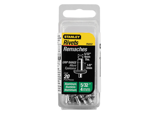STANLEY® Hand Tools 1-PAA52 Aluminium Rivets Short 4 x 3mm Pack of 20
