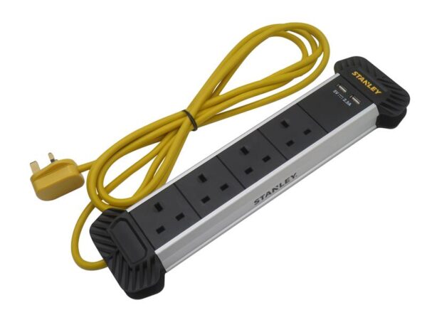 STANLEY® Electrical 4-Gang + 2 USB Powerboard with Cable Management 3m