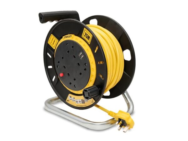 STANLEY® Electrical Open Drum Cable Reel 240V 13A 4-Socket + 2 USB 25m