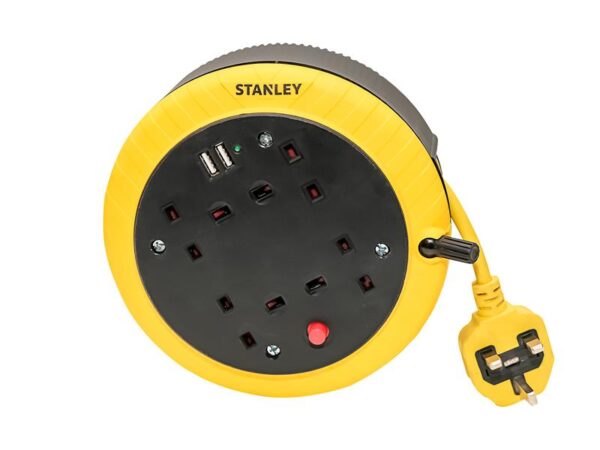 STANLEY® Electrical Cable Reel 240V 13A 4-Socket + 2 USB 5m
