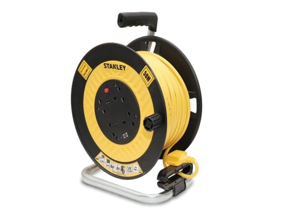 STANLEY® Electrical Open Drum Cable Reel 240V 13A 4-Socket + 2 USB 50m