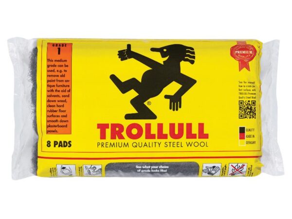 Trollull Extra Large Steel Wool Pads Grade 1 165g (Pack 8)