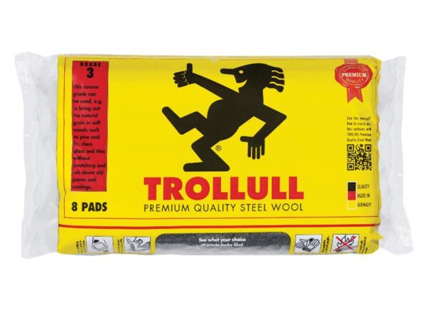 Trollull Extra Large Steel Wool Pads Grade 3 165g (Pack 8)
